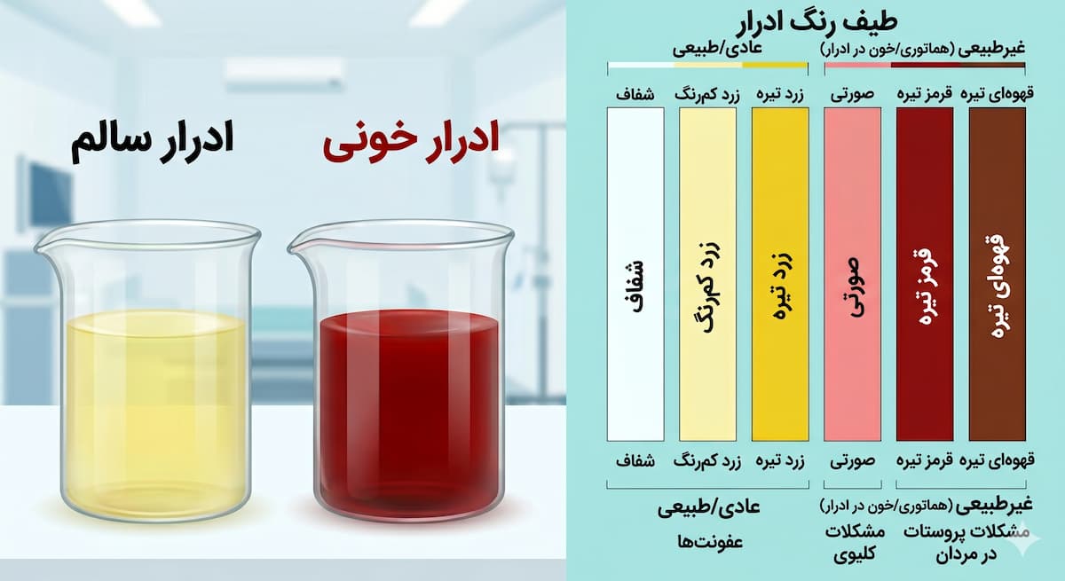 مقایسه رنگ ادرار سالم با ادرار حاوی خون
