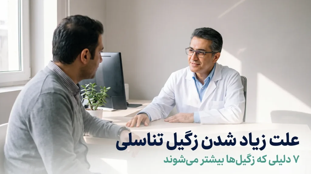 پزشک متخصص ارولوژی در مطب تهران هنگام گفت‌وگو با بیمار درباره‌ی علت زیاد شدن زگیل تناسلی